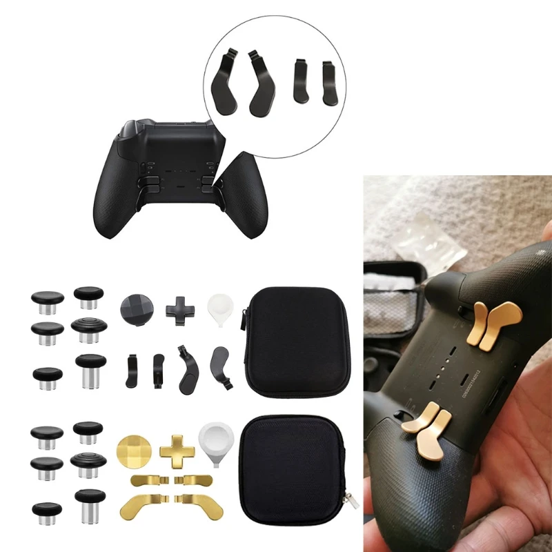 

14Pcs Metal Thumbsticks Grips Joystick Caps Paddle Dpad Hair Trigger Lock for X box One Elite Wireless Controller Series 2