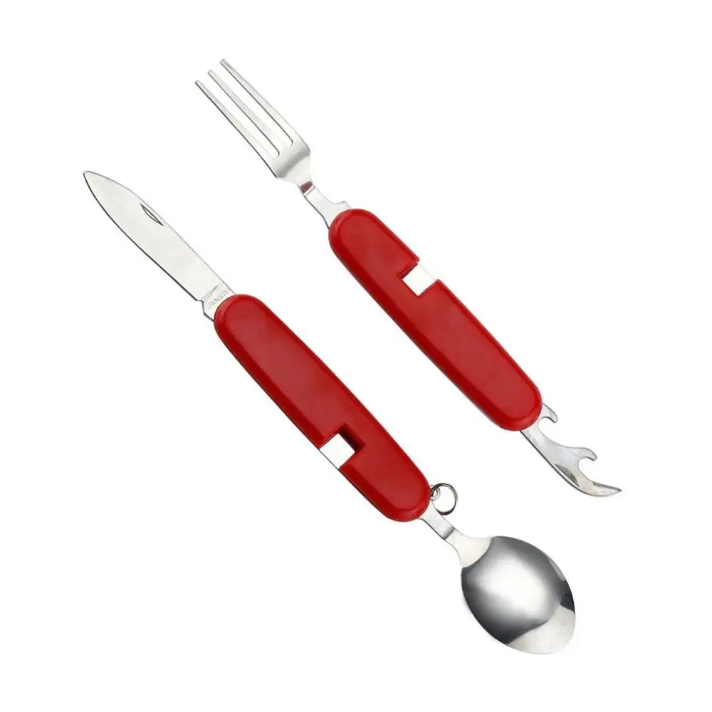 Foldable 4 in 1 Multifunctional Outdoor Tableware Stainless Steel Fork Spoon Knife Picnic Camping Hiking Travelling Dinnerware |