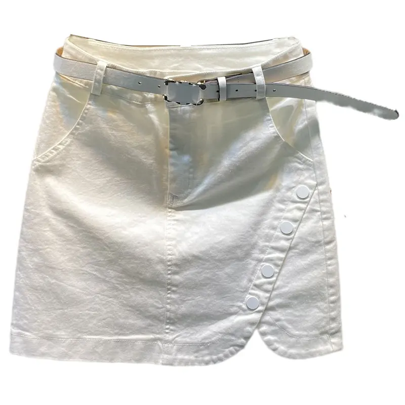 

Khaki Skirt Women 2021 Summer New Solid Color Buttons Denim Skirts High Waist All-Matching Casual Package Hip One-Step Jupe