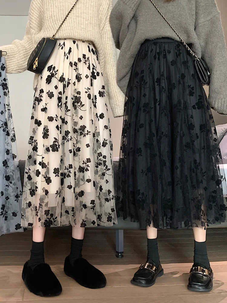 

Зимняя юбка с цветочным принтом и свитером, новинка 2021, Женская облегающая юбка А-силуэта средней длины с высокой талией и запахом на бедрах