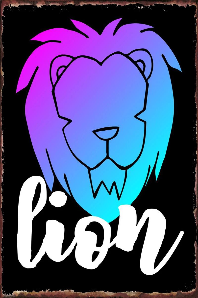 

Neon Lion Animal 4 Room Decoration Retro Vintage Metal Sign Tin Sign Tin Plates Wall Decor For Art Pub Home Club Man Cave Cafe