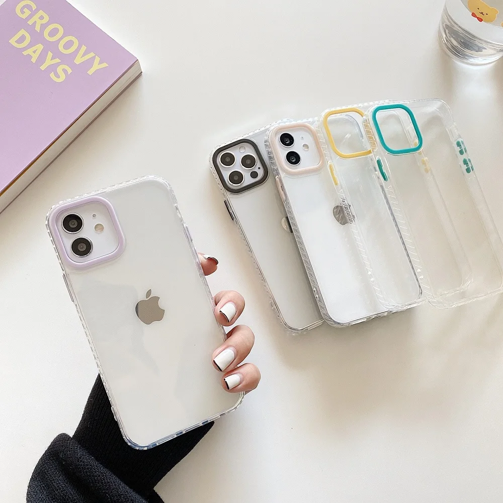 

Candy Colorful Button Phone Case For iPhone 12 11 Pro Max 7 8 Plus X XS XR SE 2020 12Mini Camera Protection Clear Soft TPU Cover
