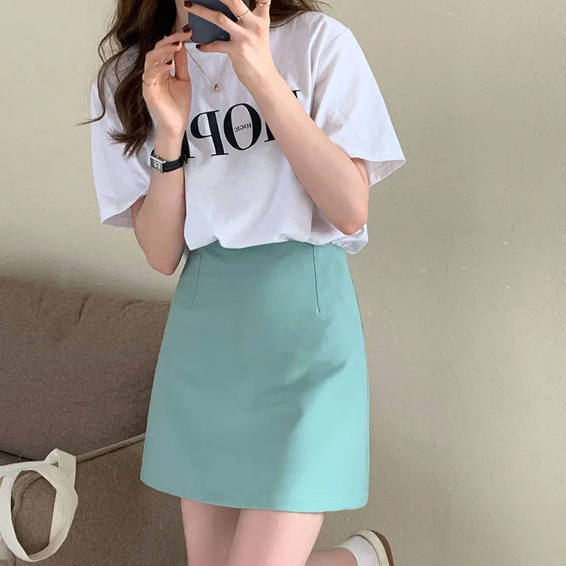 

Pure Color A-line Skirt Female Summer 2021 New Korean Version Was Thin High Waist Bag Hip Skirt Wild Bust Skirt