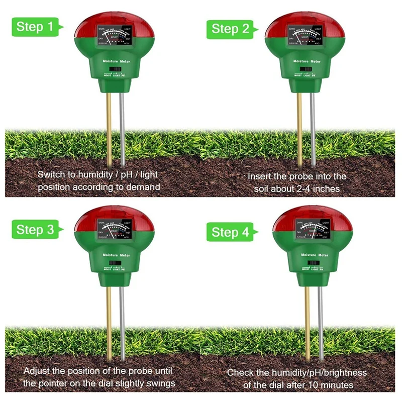 

Retail 3-In-1 Soil Tester Plants Soil Tester Soil Moisture Meter Soil PH Meter Luminous Intensity Meter Soil Meter for Garden