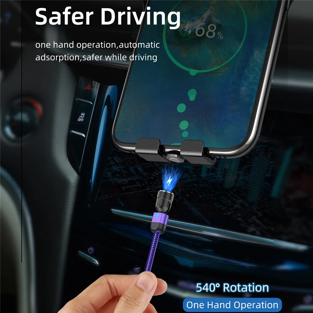 GTWIN 3A Quick Charge Magnetic USB Cable 540 Rotate Magnet Charger 2M For IPhone Xiaomi Samsung Micro USB Type C Cable Data Wire