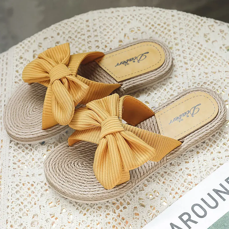 Women Summer Slippers Fashion Flat Bottom Open Toes Female Shoes Butterfly-knot Muiticolor Outdoor Beach Woman Slides Sandals