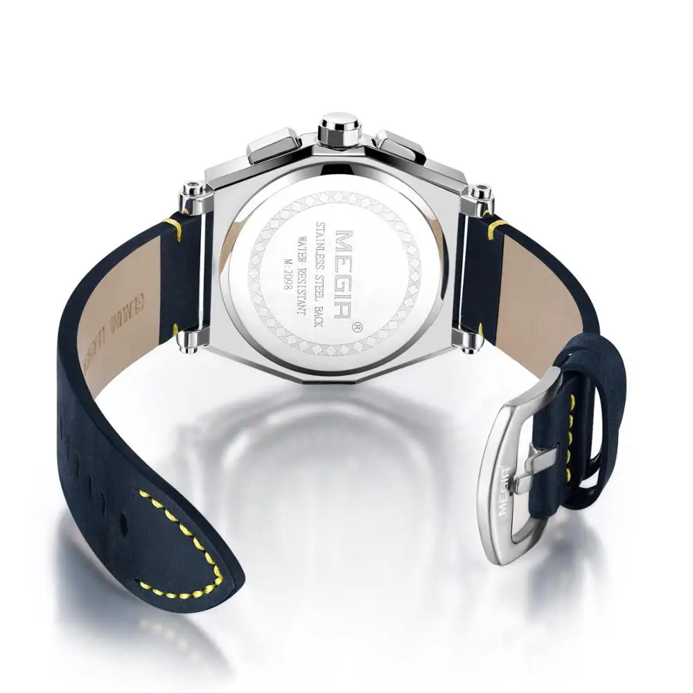 Часы наручные MEGIR Мужские кварцевые Брендовые спортивные с хронографом и кожаным