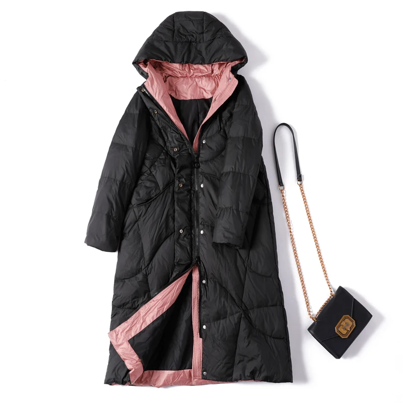 

Ladies Long Hooded Down Coat Women 2021 Winter Thick Warm Padded Puffer Jackets for Women Down Parkas Female Snow Outerwear