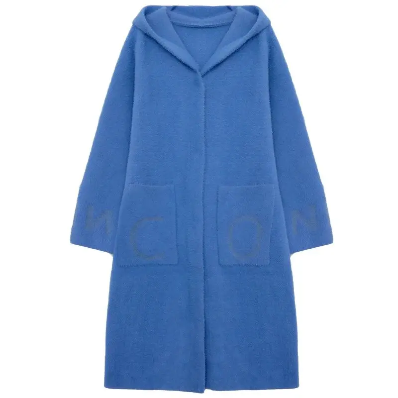 

Imitation mink velvet jacket female medium length 2021 new winter loose thickening jumper sweater coat knitted cardigan