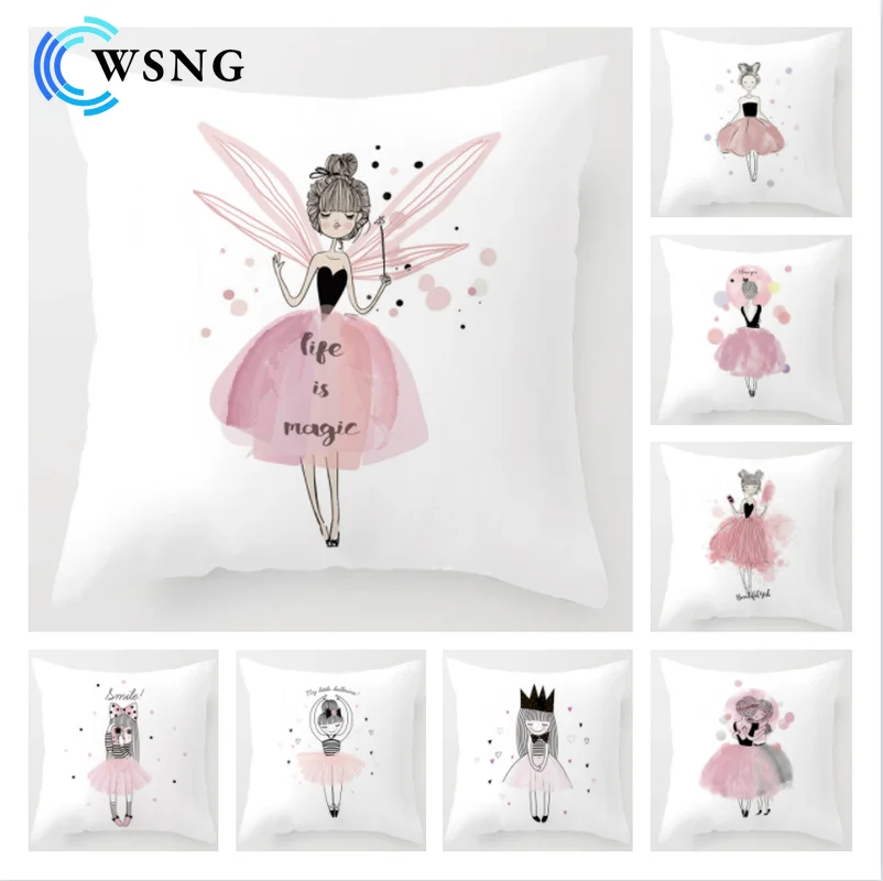 Розовое нижнее белье с принтом наволочки изображением девочек офисная подушка