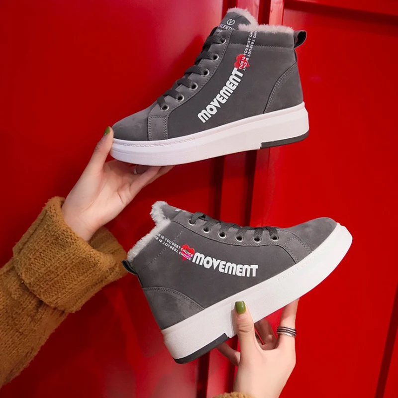 

Women Shoes Fashion Flock Casual Shoes For Women Women Sneakers Flats Platform Winter Shoes Comfortable Warm Off Black Shoes