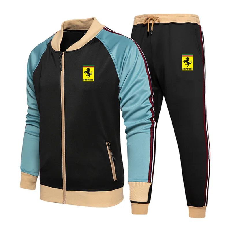 

Men's sportswear suit two-piece sportswear brand Ferrari fashion printing running clothes autumn and winter men's fitnessclothes