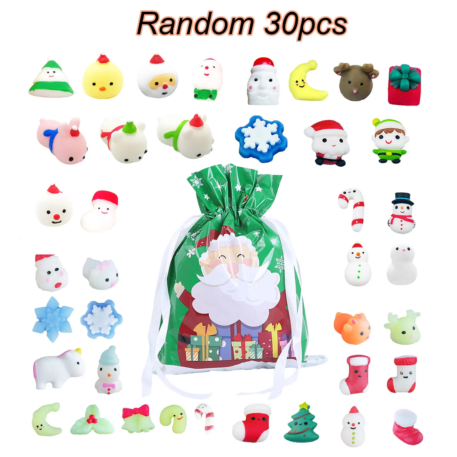 

10/30pcs Squishy Toy Set Christmas Stocking Snowman Shape Squeeze Rising Soft Sticky Stress Relief Toys Christmas Gift For Kids