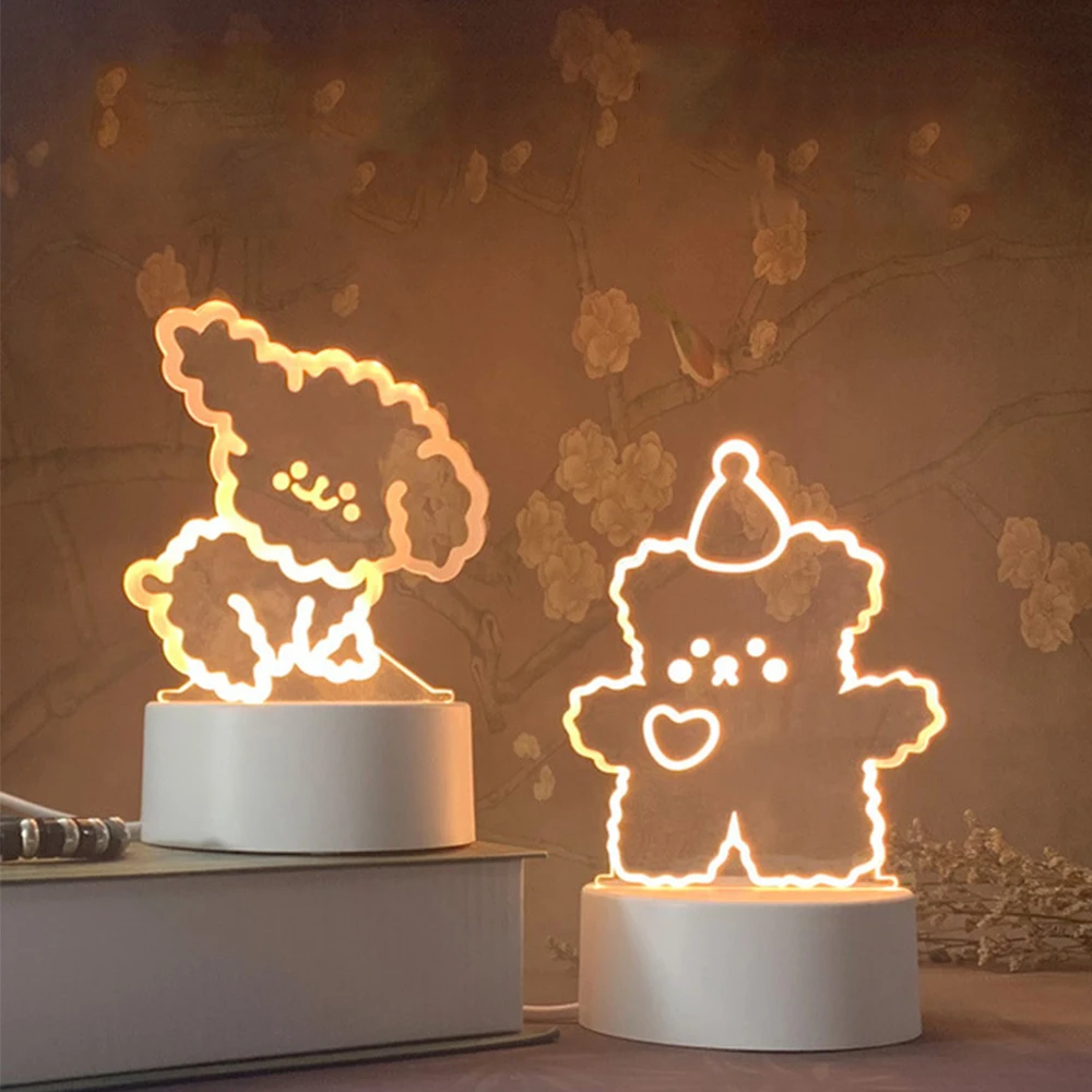 Акриловый ночник с милым держателем прикроватный светильник в виде медведя для