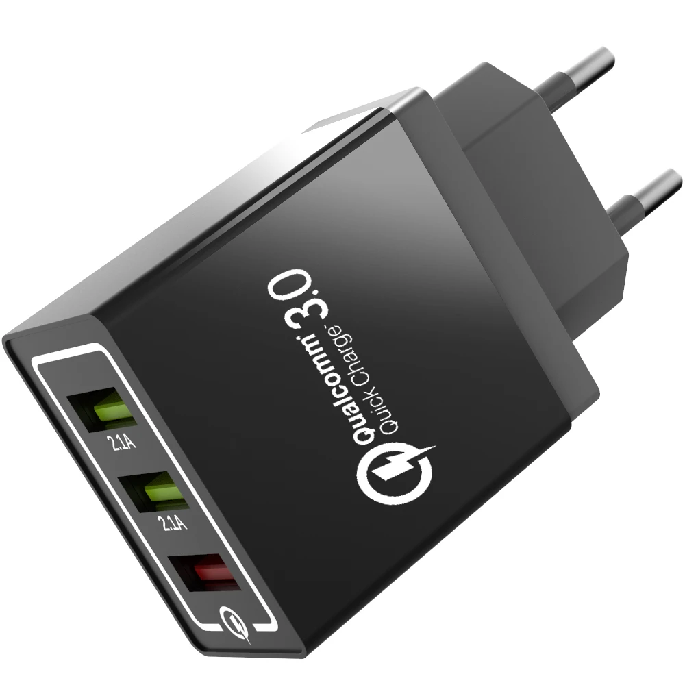 All black USB 3,0 зарядное устройство quick charge 3,0 QC3.0 Turbo Мульти USB зарядное устройство Turbo Мульти адаптер EU Plug power bank зарядное устройство для xiaomi iPhone - Тип штекера: All black