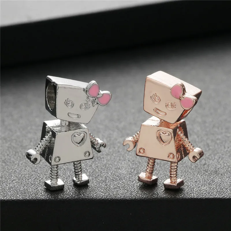 1Pcs New Cute Robot Girl Pendant DIY Beads Suitable for Original Pandora Charm Bracelet Ladies Jewelry Making Gifts | Украшения и