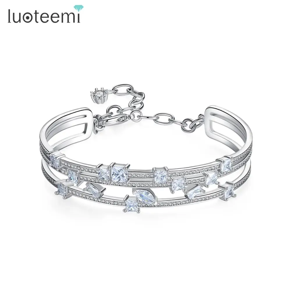 Новые модные Многослойные браслеты LUOTEEMI с фианитами для женщин свадебные ювелирные изделия помолвки