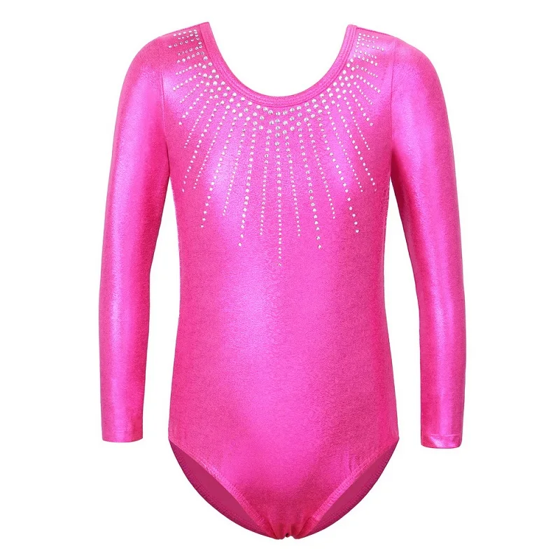 B207 hotpink BAOHULU/блестящее трико для девочек-подростков; гимнастическое длинное платье для балета; Одежда для танцев для детей; Одежда для танцев с золотым покрытием - Цвет: B207 hotpink