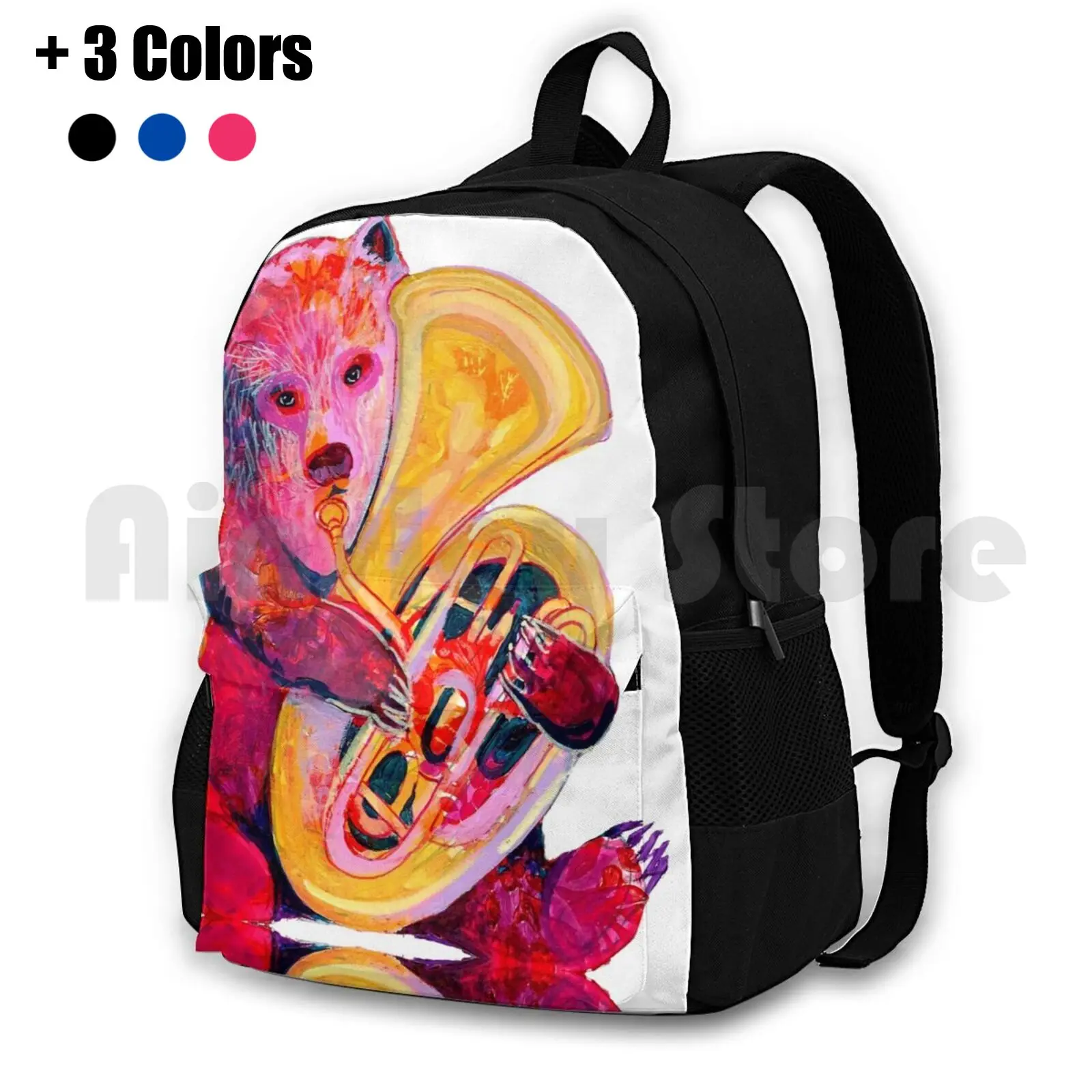 

Tuba Bear Outdoor Hiking Backpack Waterproof Camping Travel Tuba Instrument Music Bear Wildlife Abstract