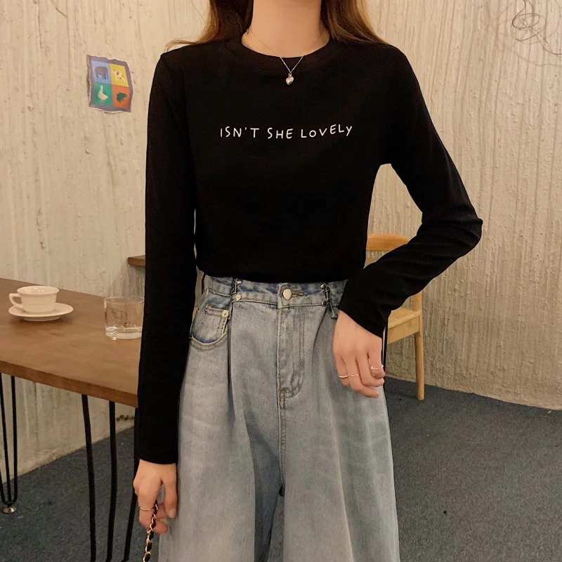 

XZ1627 2021 new Letter printing bottoming long-sleeved T-shirt top women