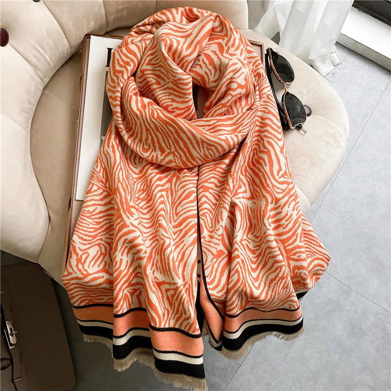 

2022 Soft Scarf Echarpe Thick Warm Pashmina Print Winter Cashmere Women Hijab Blanket Shawl Wrap Foulard Female Bufanda 180*65cm