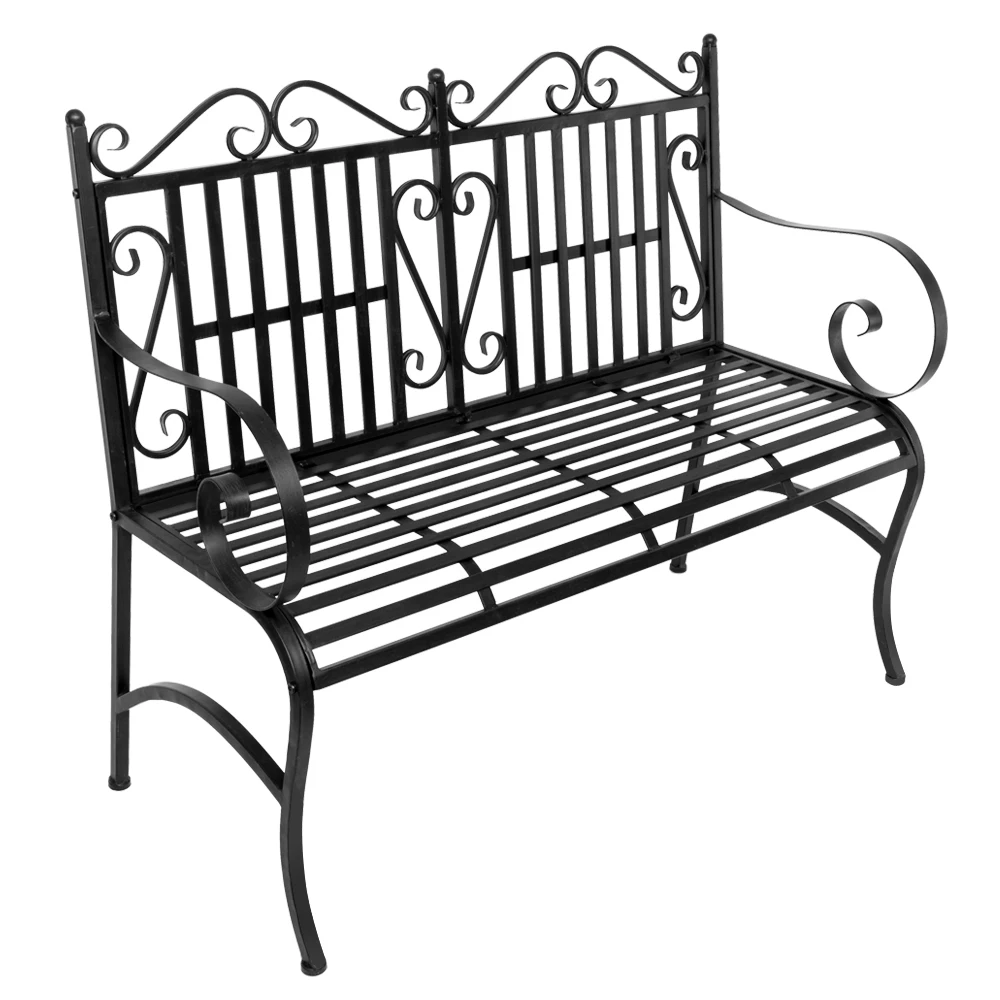 

US 2-Seater Foldable Outdoor Patio Garden Bench Porch Chair Seat with Steel Frame Solid Outdoor Furniture Garden Chair