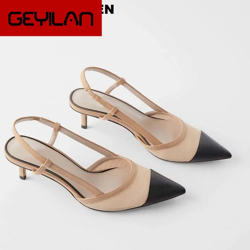 Модные босоножки на тонком каблуке Женские с острым носком и ремешком пятке