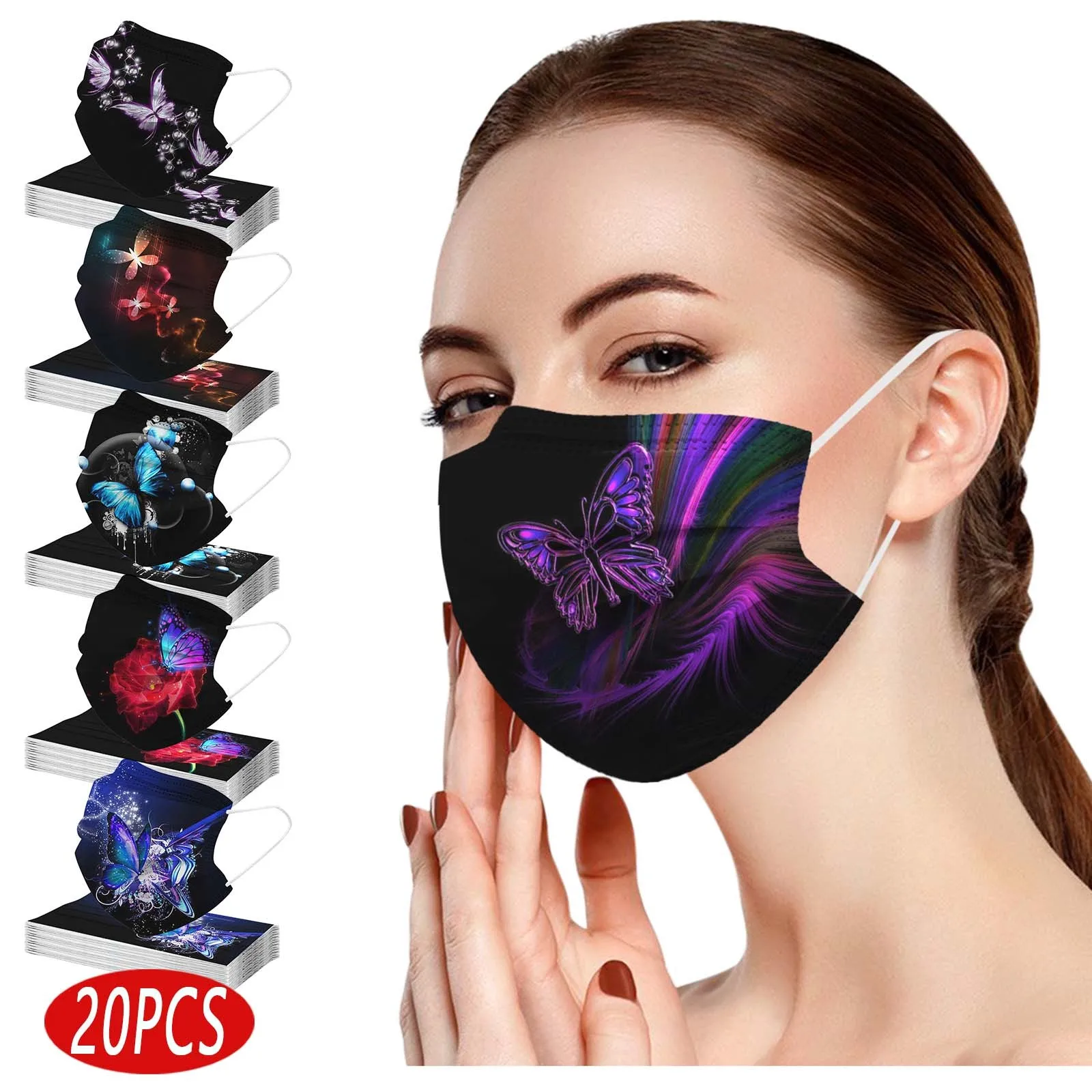 

20PCS mascara Maschera Men Face facial Adults masque Batterfly-Prints Daily Mask 3-Layer Disposable Women Fashion Cosplay