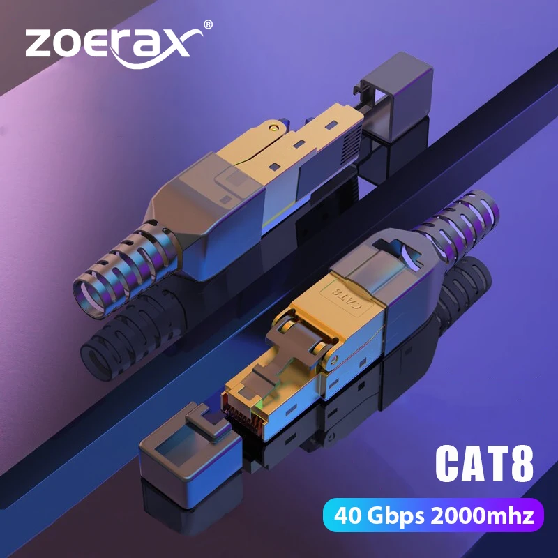 ZoeRax CAT8 /CAT7 /CAT6A Rj45 Connector Plug| Tool Free Shielded RJ45 Ends| Cat8 Field Termination Plug - 40Gbps