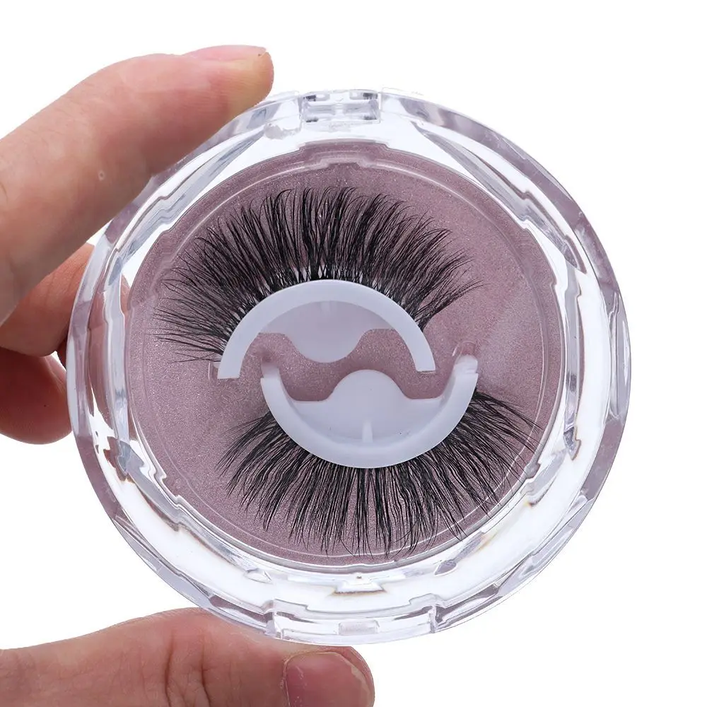 

1Pair Self-adhesive Faux Mink False Eyelashes 3 Seconds to Wear No Glue Needed Lash Extension Tool Curly Thick Wispy Eyelash+Box