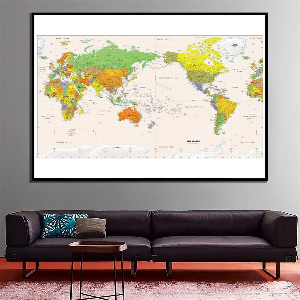 

24x48 inch Fine Canvas Home Wall Spray Painting HD The World Physical Map For Study Room Office Wall Decor