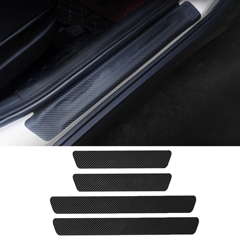 For Volkswagen VW Tiguan 2 MK2 2007~2020 2010 2013 2014 2015 2017 2018 2019 PU Leather Carbon Car Door Sill Stickers Accessories