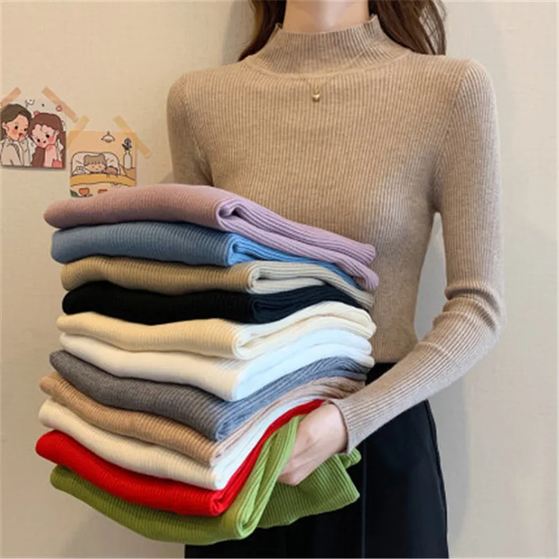 

Women Pullovers Sweater Autumn Winter Turtleneck Knitted Sweater Women Tops Long Sleeve Short Slim Sweater Girls