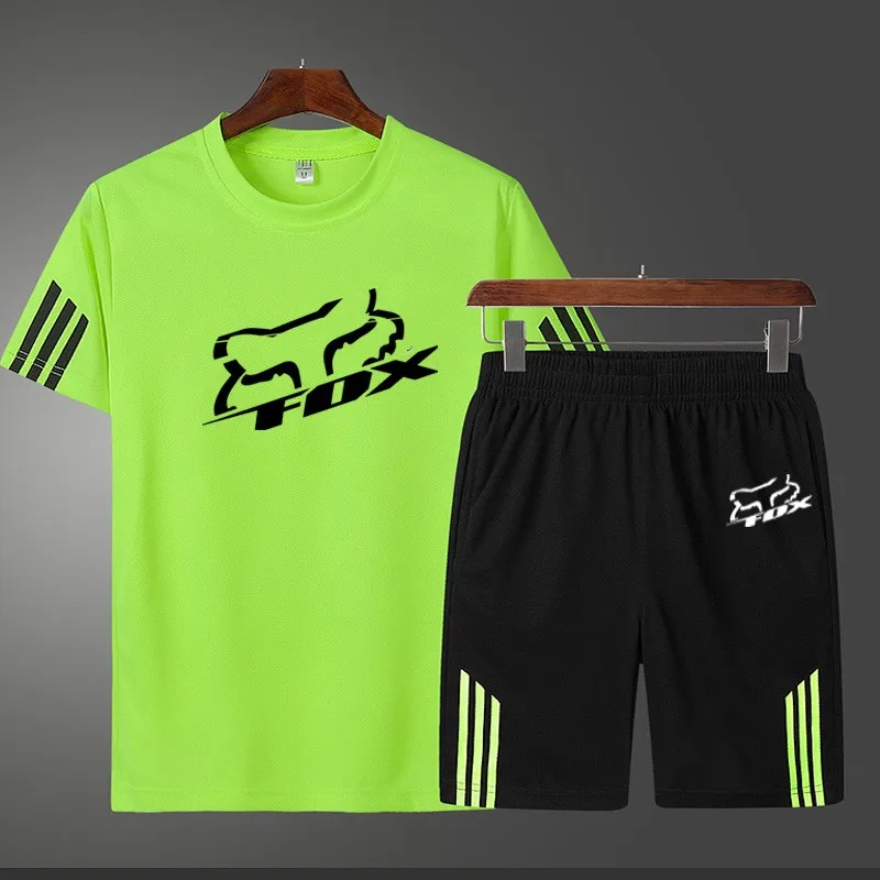 

Summer Men's Sports Suit T-shirt + Sports Shorts 2-piece Set 2021 Fashion Brand Fitness Men And Women Casual Sportswear