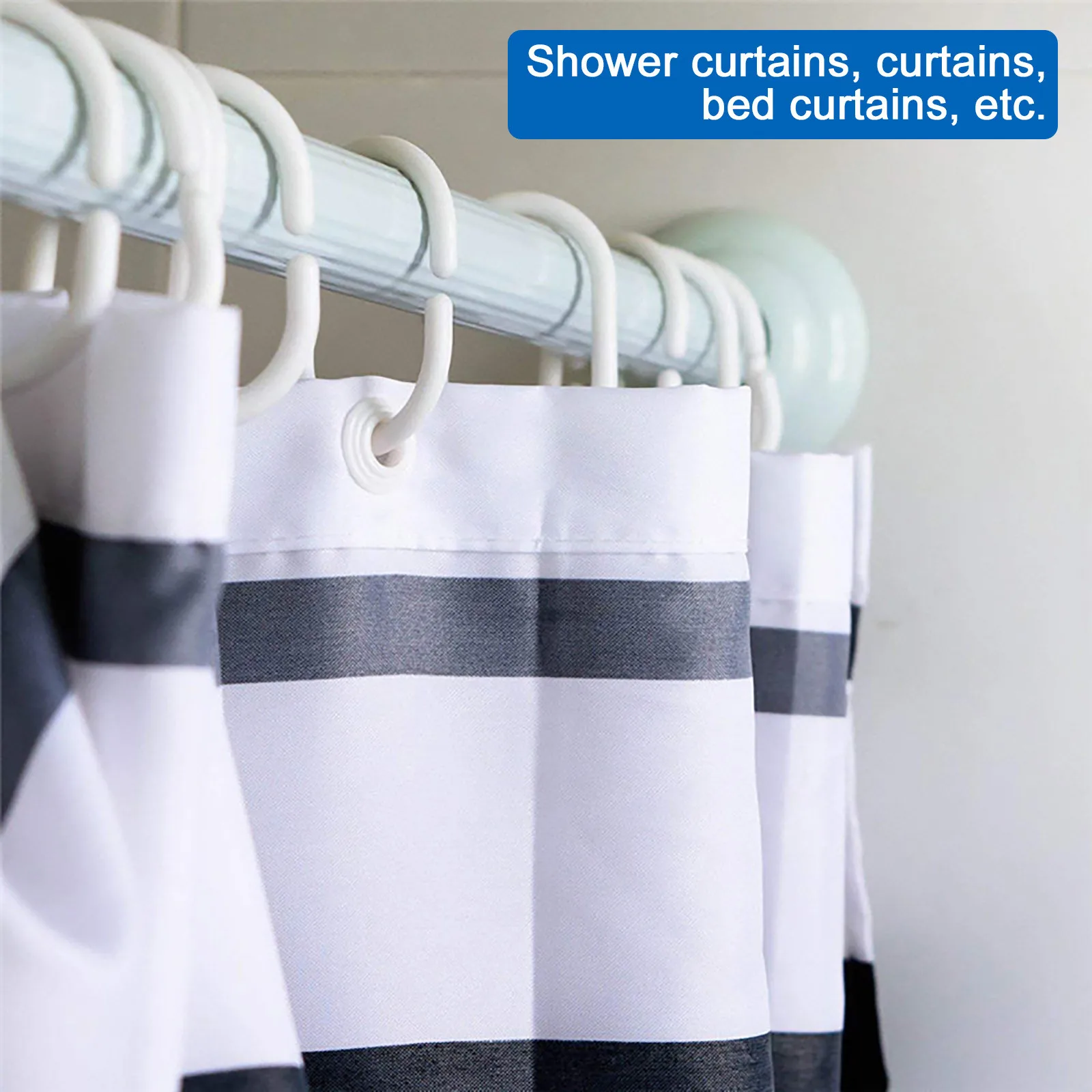 

A box of 16 plastic C-shaped shower curtain hooks shower curtain hooks Solid plastic shower ring shower curtainPlastic C-shaped