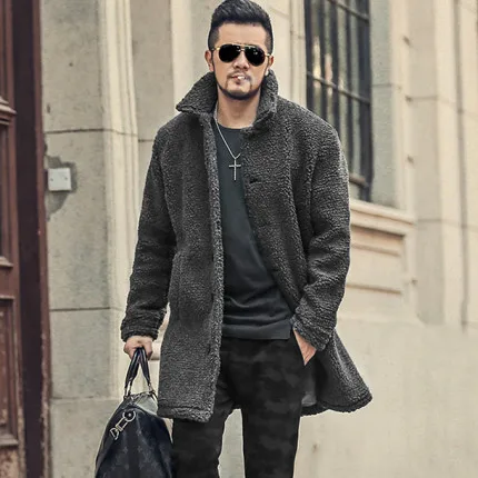 Серый утепленная флисом Для мужчин с длинным издание пальто теплый хлопок зимние