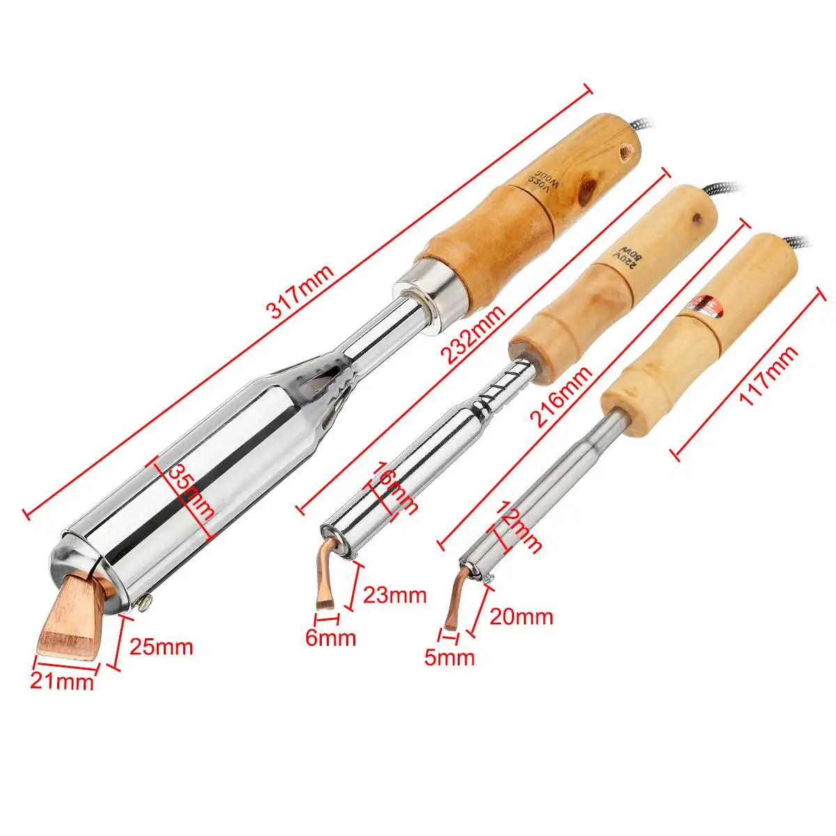 

30W/50W/300W Heavy Duty External Heating Electric Soldering Iron High Power Soldering Iron Chisel Tip Wood Handle