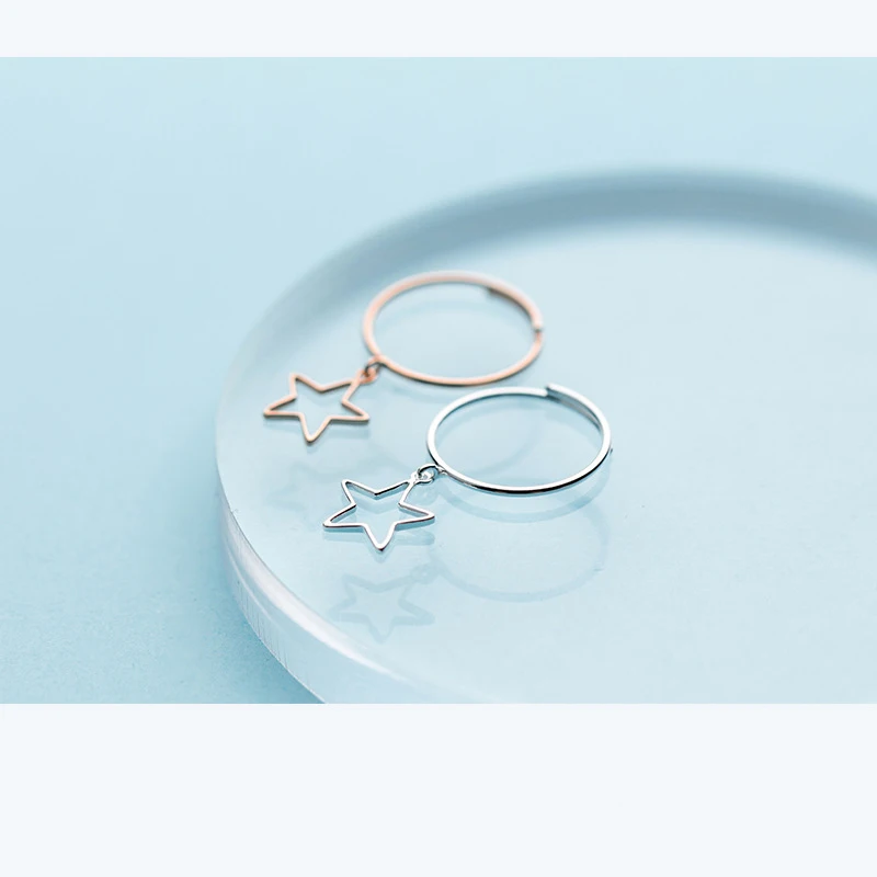 Женское кольцо из серебра 100% пробы с полыми звездами|Кольца| |