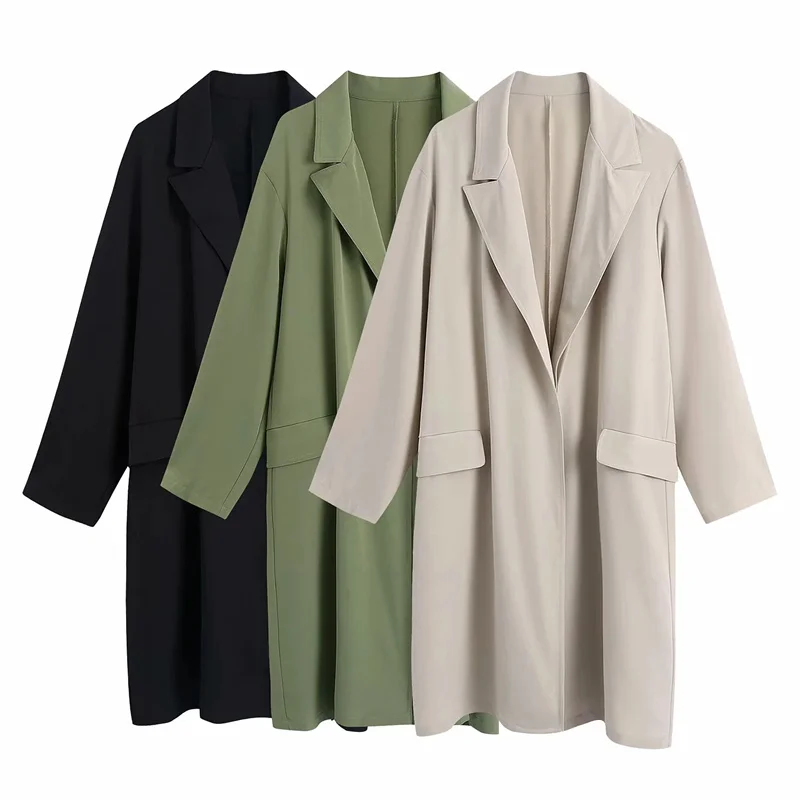 

Woman Causal Loose Camel Long Trench coat 2021 Autumn Female Elegant Solid Basic Jackets Ladies Oversized Outwear