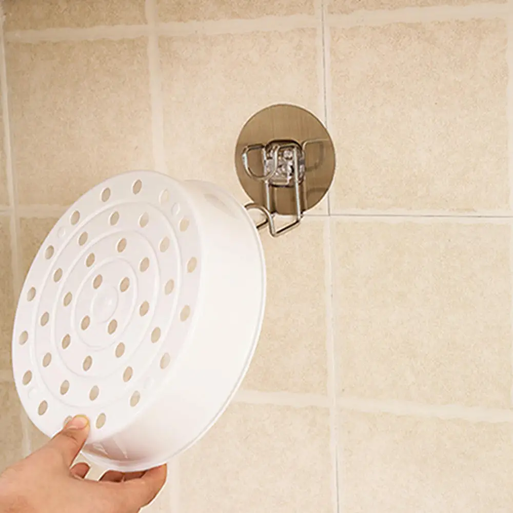 

2pcs Kitchen Stainless Steel Adhesive Hook Door Sticky Hanger Holder Bathroom Wall Hook Wall Mounted Wash Basin Holder