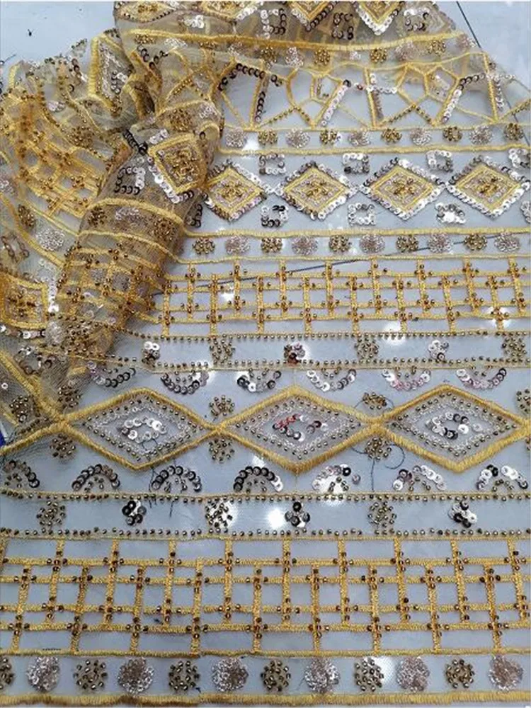 Золотая Вышивка Бисером кружевная ткань Блестки французская сетка африканская