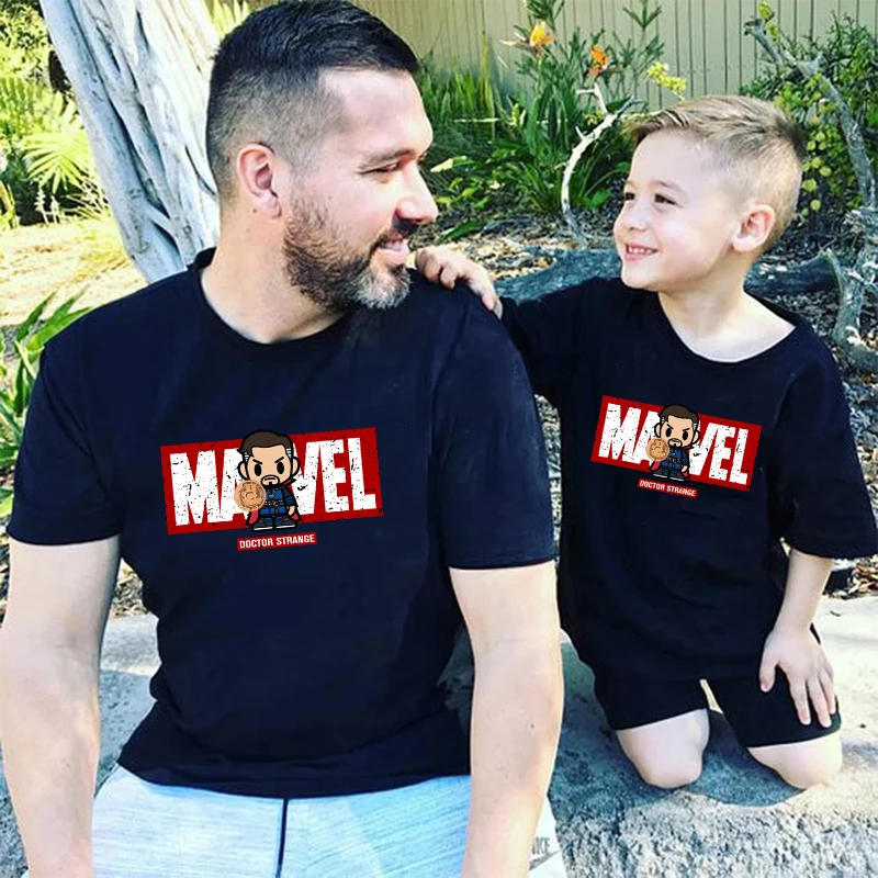 Family Matching Clothes Fashion Marvel T-shirt Daddy And Me Outfits Father Son Dad Baby Boy Girls Kids Summer Tees Brothers Tops images - 6