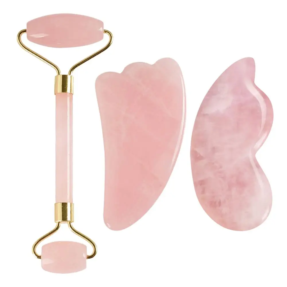 Розовый КВАРЦЕВЫЙ ролик для похудения массажер лица инструмент лифтинга