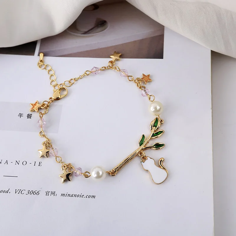 Sansummer новинка 2019 хит модный жемчужный звезда милый белый кот ВЕТОЧКА характер для