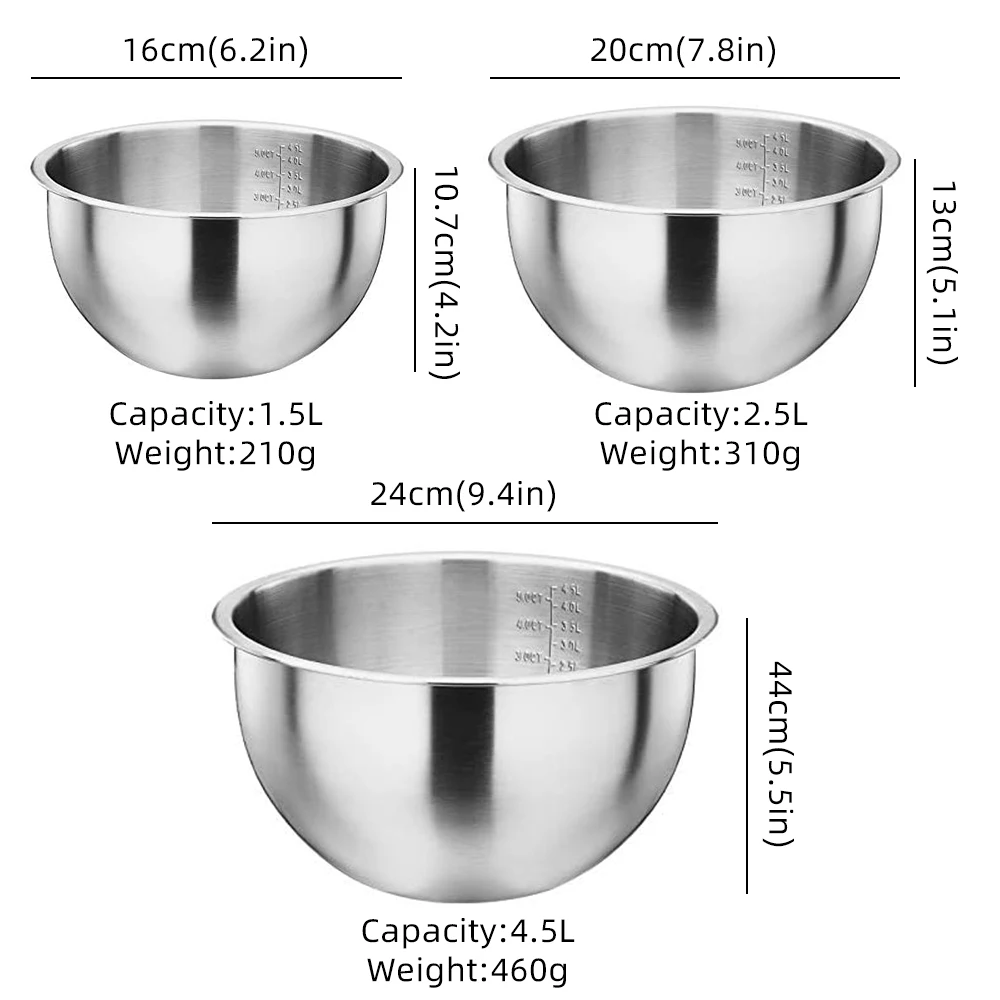 

Stainless Steel Mixing Bowls Non Slip Whisking Bowls Kitchen Egg Mixer Salad Bowls Non-Slip Silicone Bottom Food Storage Bowl