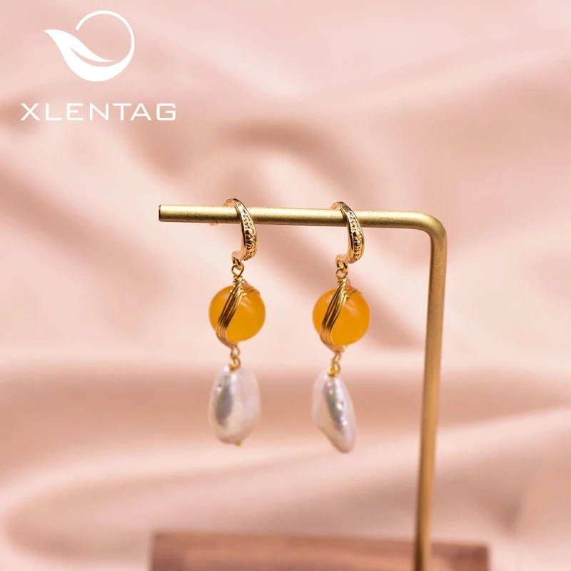 XlentAg Natural Baroque Pearls Yellow Stone Dangle Hook Earrings For Women Girls Birthday Gifts Classic Jewelry GE0923B | Украшения и