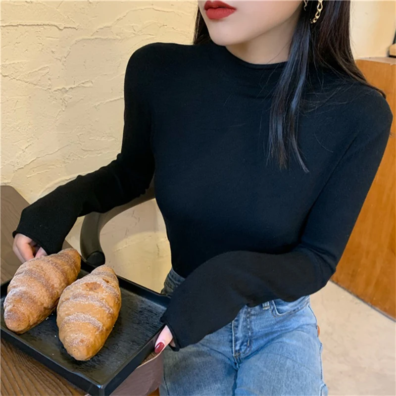 

Fat Mm Plus Size Bottoming Shirt Autumn And Winter Loose And Thin, With A Half-high Neck Sweater, Female Fat Sister Cover Belly