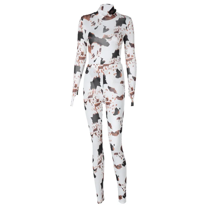 

Tie Dye Print 2 Two Piece Set Women Autumn Winter Long Sleeve Bodycon Printed Bodysuit Playsuit Long Pants Club Outfits Fashion