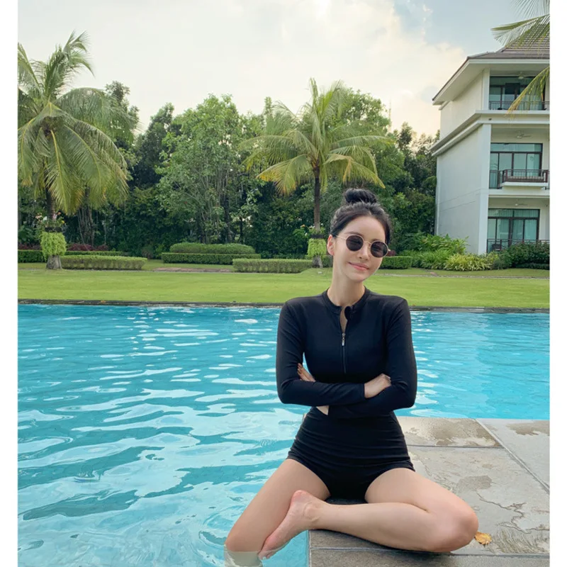 Женский купальный костюм для дайвинга черный купальник с длинным рукавом на