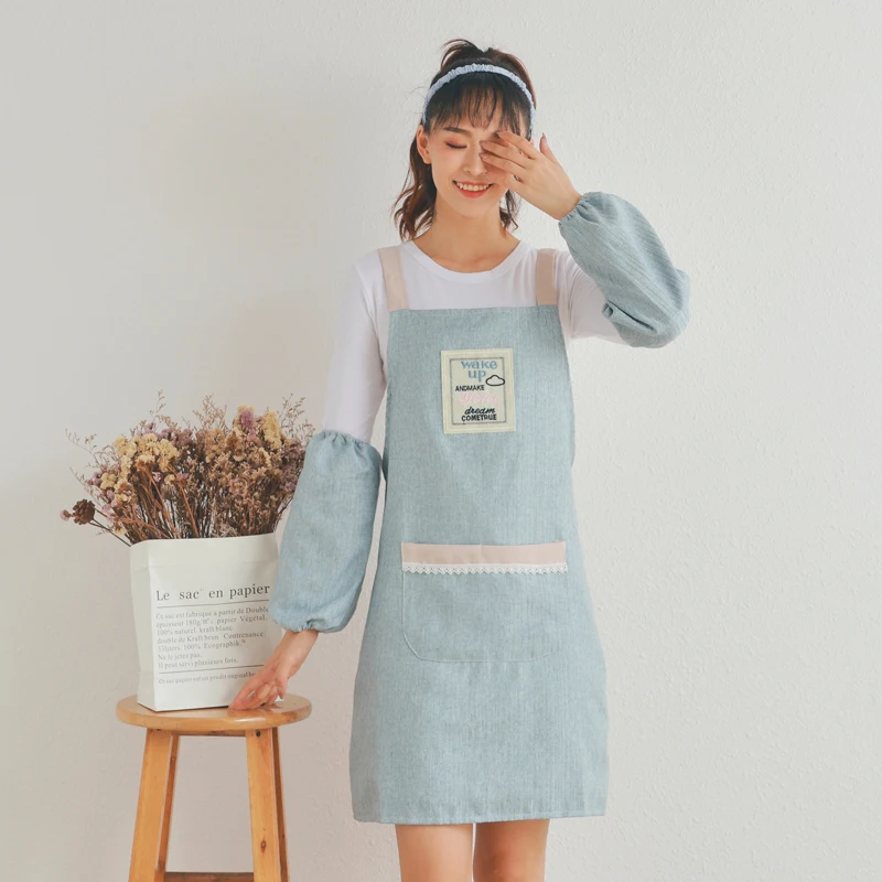

Korean style fashion pure color cotton sleeveless apron cute women's household kitchen oil-proof waist strap adult breathable